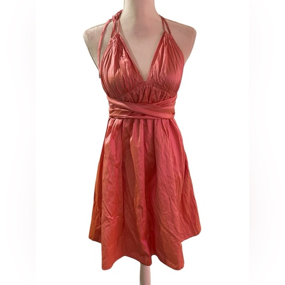 Calypso coral SILK Halter mini Dress - Picture 1 of 7